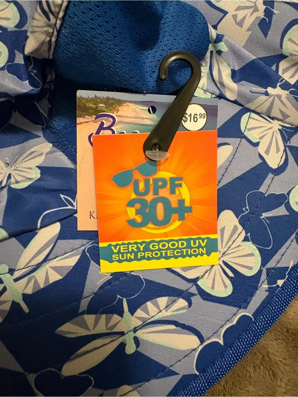 Kids Blue Floral Sun Hat with UPF 30+